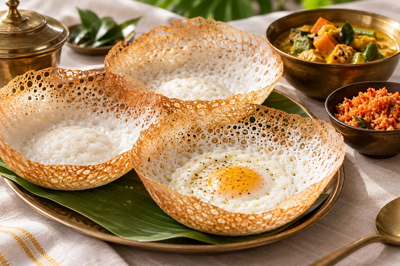 Appam sri-lankais avec sambol et curry — illustration